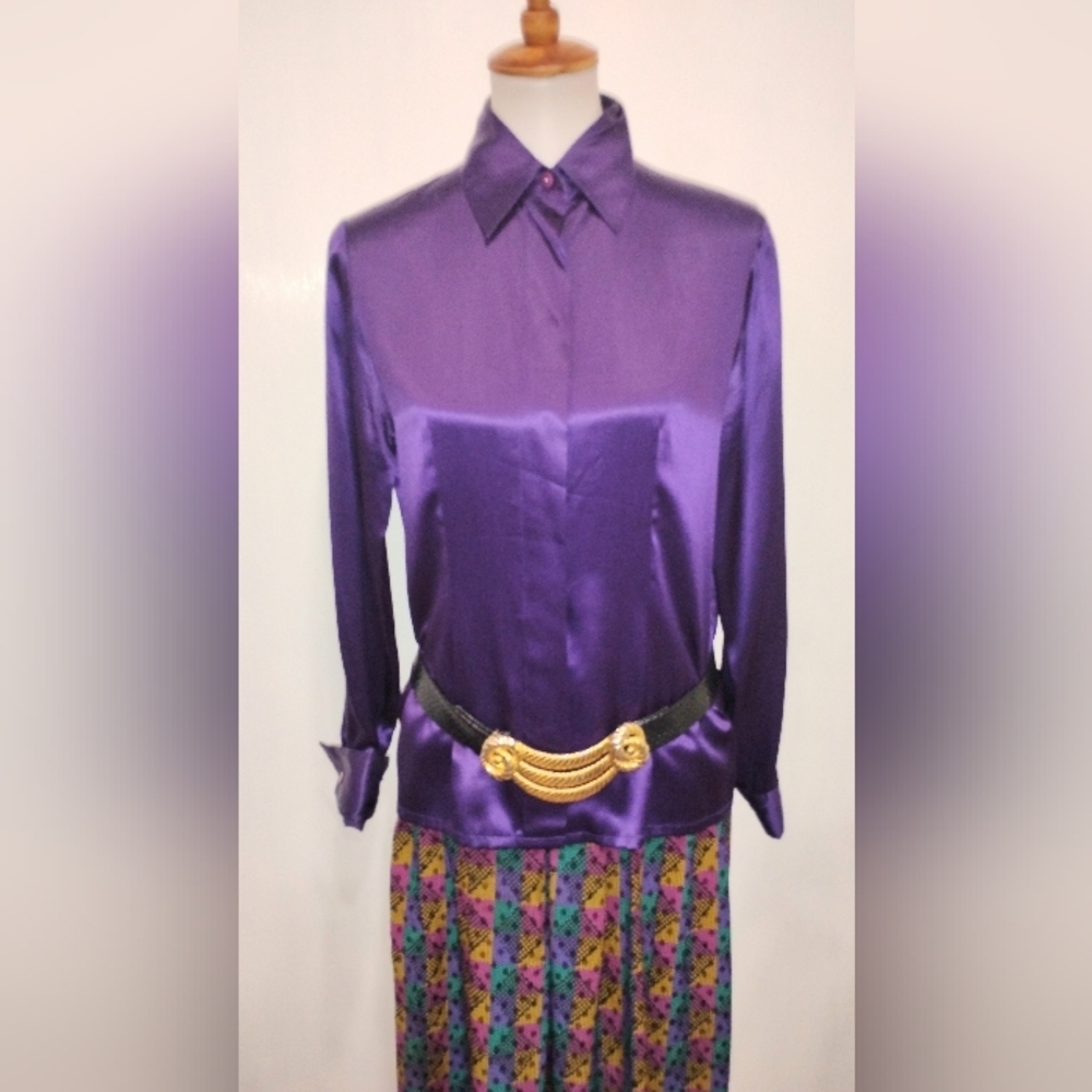 NICOLE SUMMERS SILK SATIN BLOUSE - Picture 3 of 6